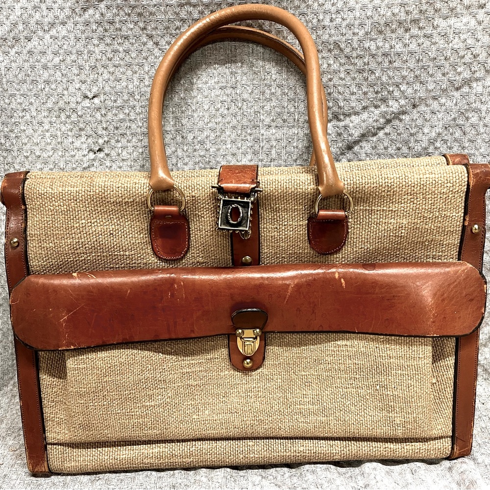 Vintage Leather and Wool Tweed Briefcase